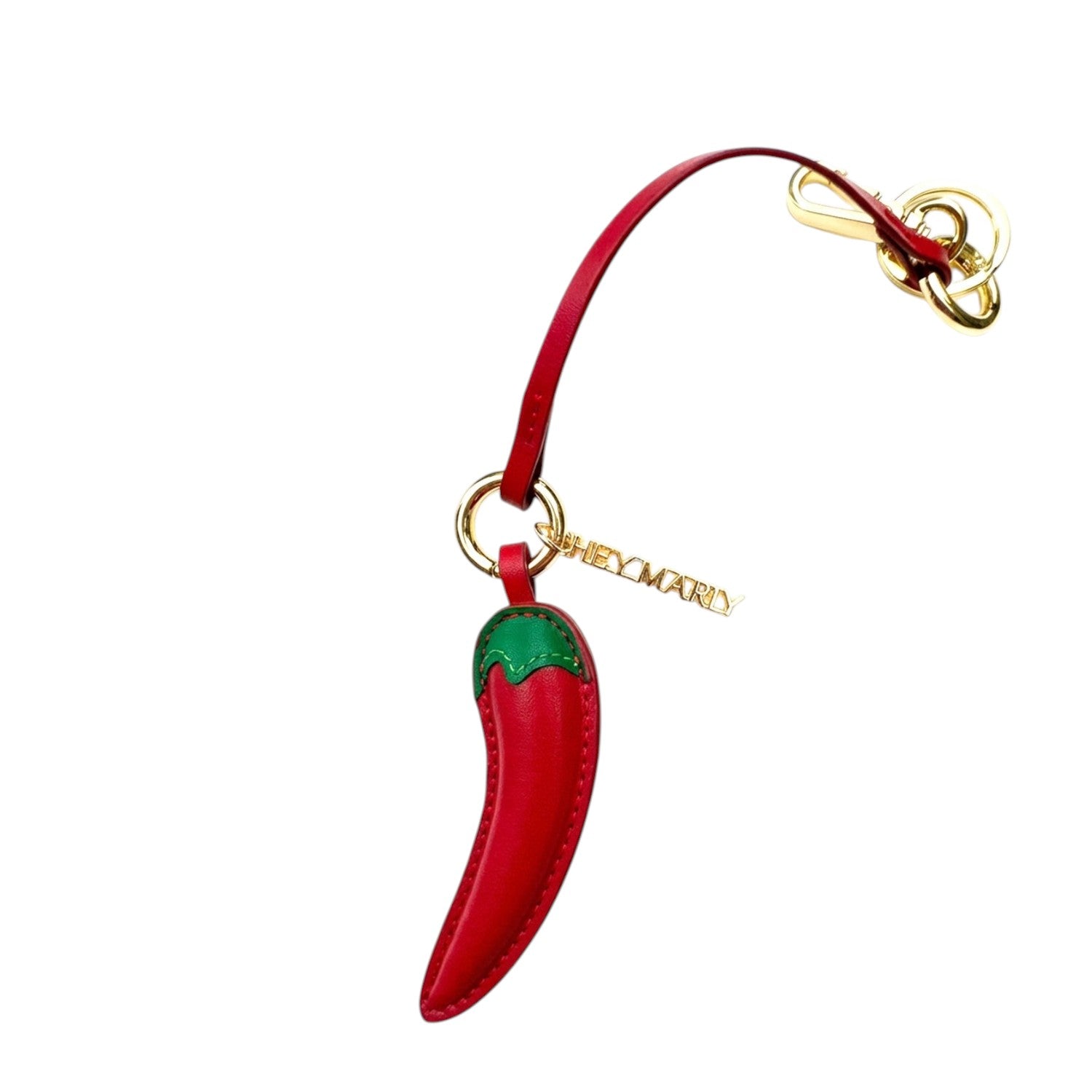 Lieblingstasche Chili Charm bag accessory in red leather with green stem and gold-tone metal hardware
