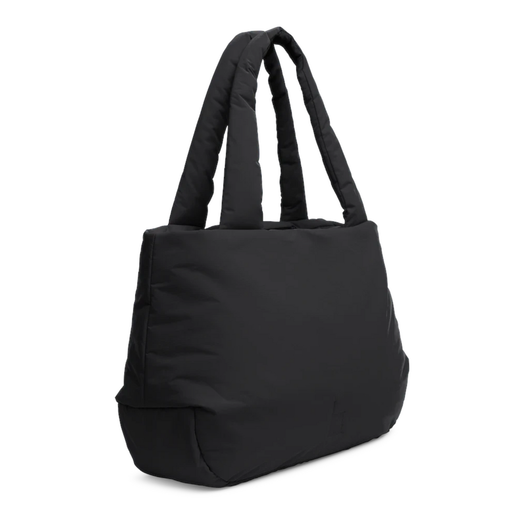 Lieblingstasche Cloud Horizon black quilted tote bag with padded handles shown from a side angle