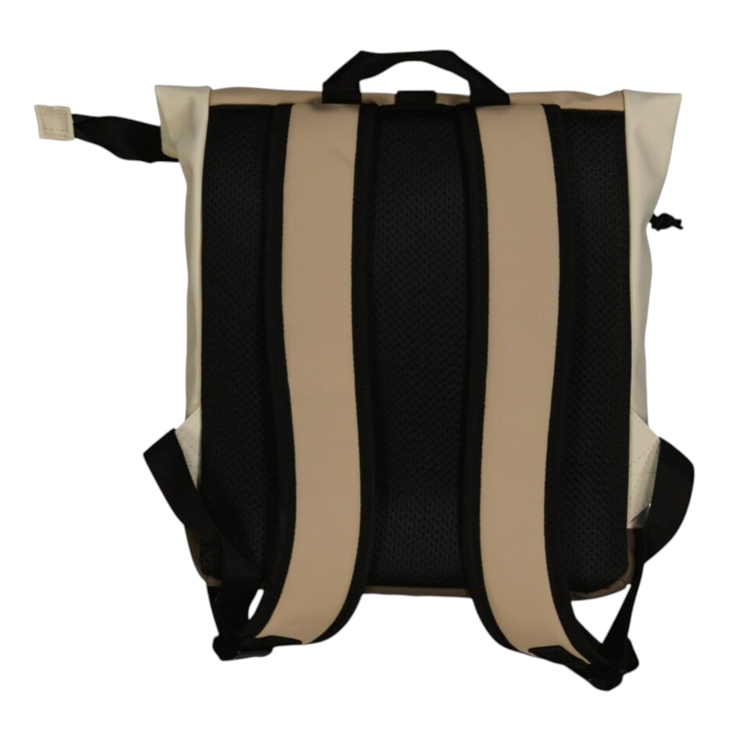 Lieblingstasche coated rolltop backpack in beige and black with padded straps and mesh back panel.