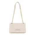 Lieblingstasche Ocarina flap bag in cream woven material with gold chain strap and Valentino logo.