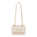 Lieblingstasche Ocarina flap bag in cream woven material with gold chain strap and leather trim.