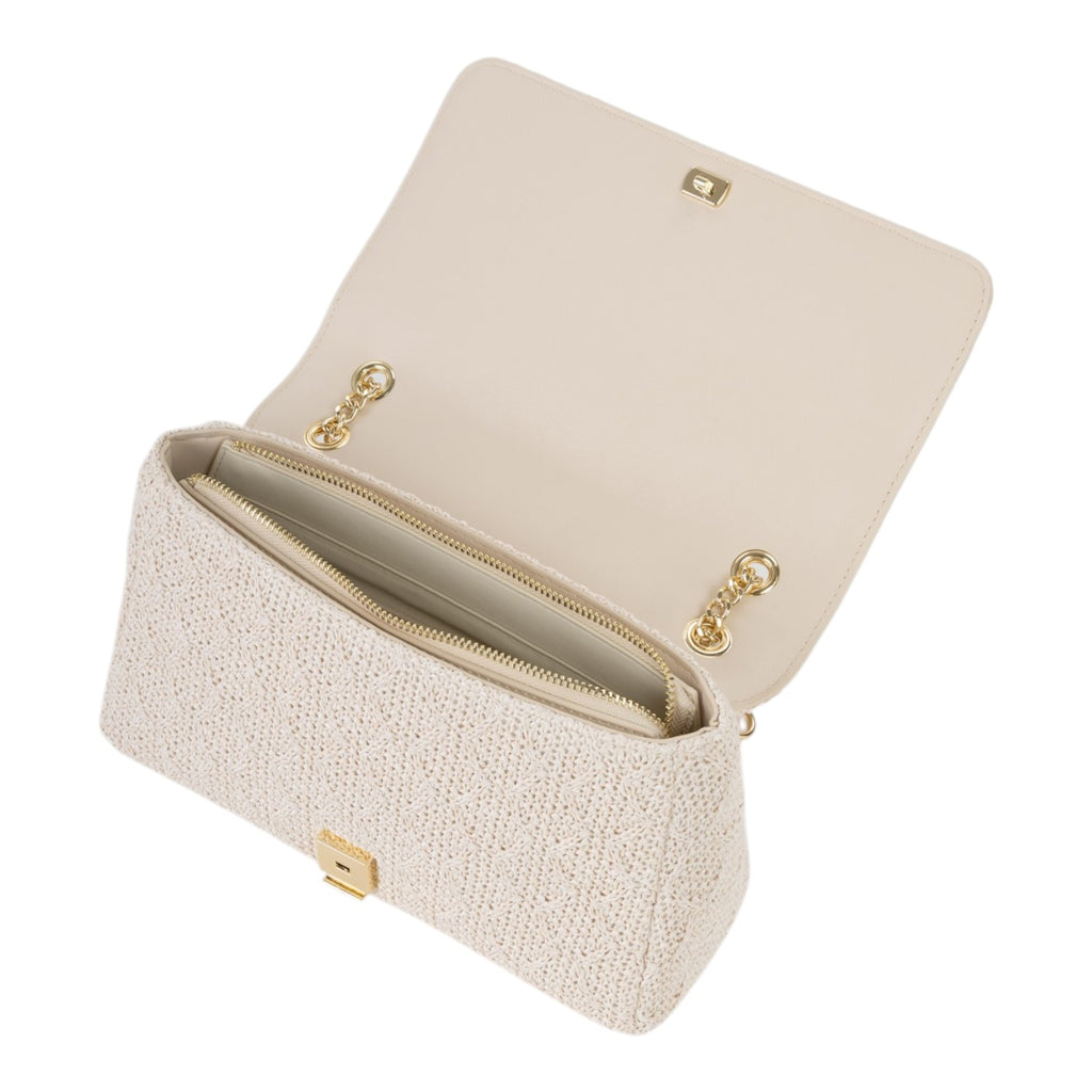 Lieblingstasche cream woven flap bag with gold chain strap and clasp