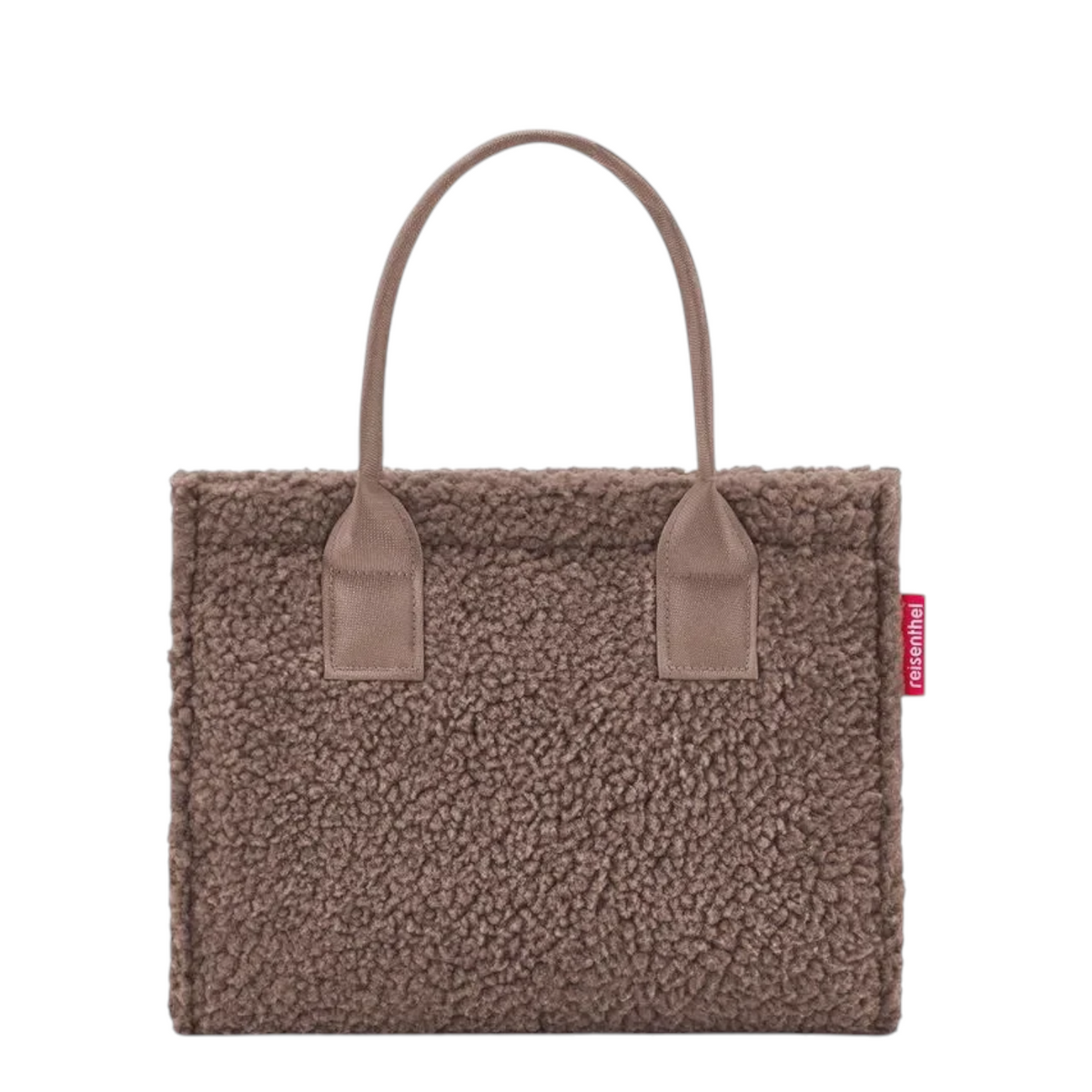 Lieblingstasche Daily Shopper XS in brown teddy fleece with matching leather-look handles and a structured design.