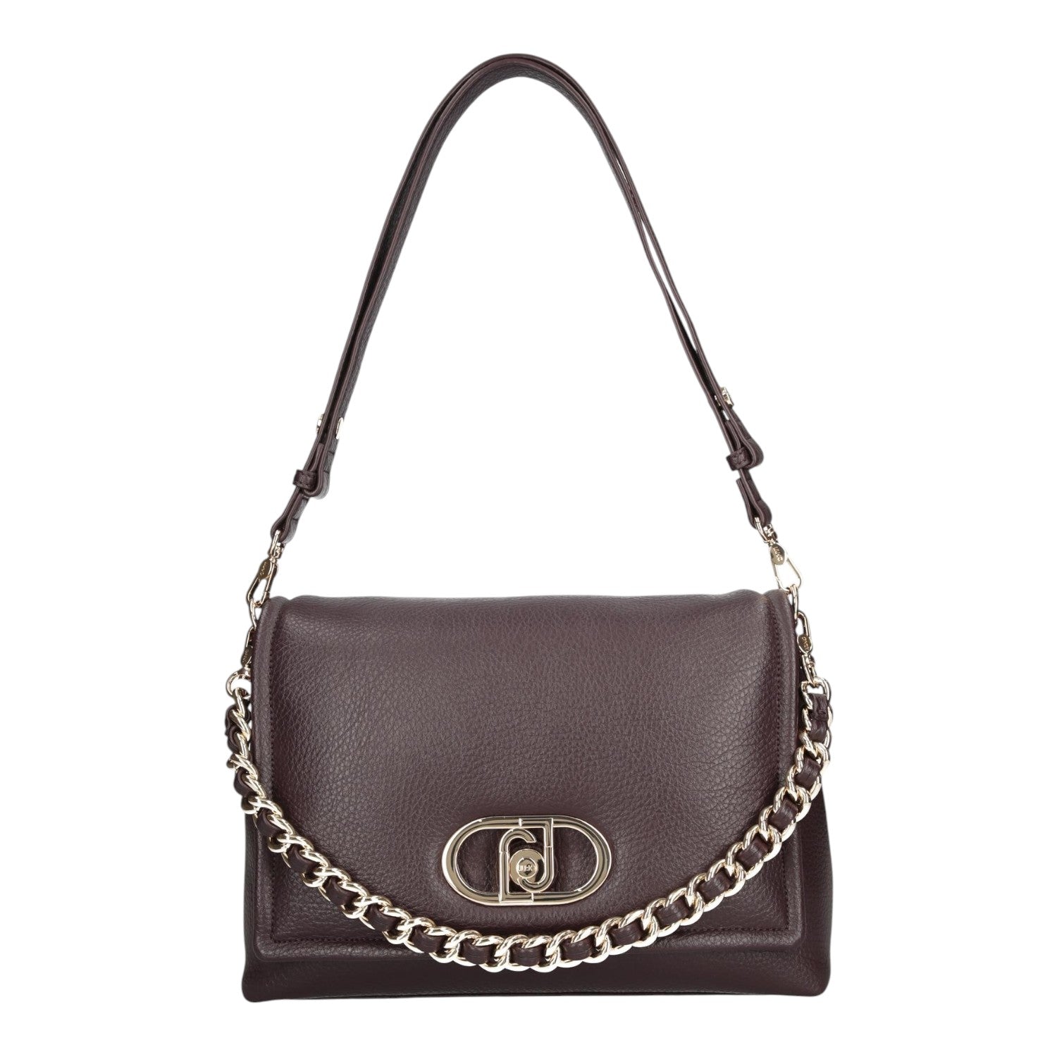 Lieblingstasche Crossbody L bag in dark brown pebbled leather with a gold chain accent and logo clasp