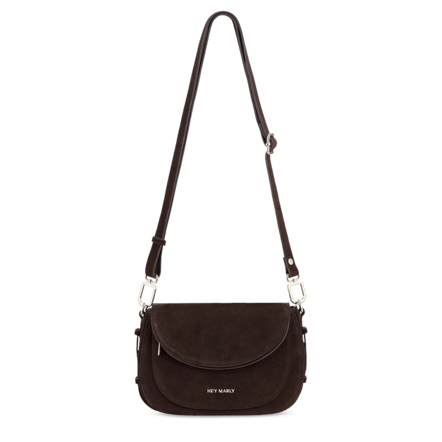 Lieblingstasche Big Sister Suede dark brown crossbody bag with a flap closure and adjustable shoulder strap.