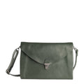Lieblingstasche Fold Handbag Clutch M in dark green leather with a turn-lock closure and adjustable strap.