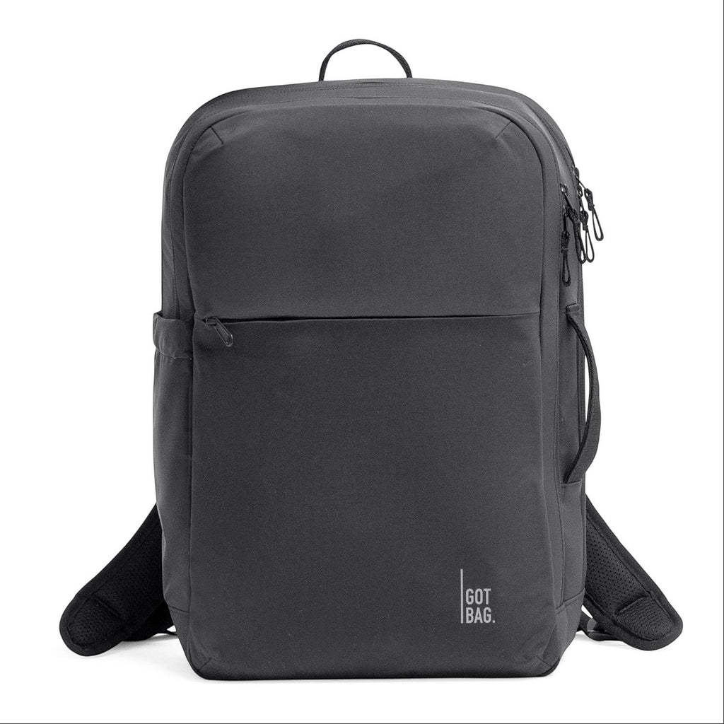 Lieblingstasche dark grey commuter backpack with multiple zip pockets and padded straps.