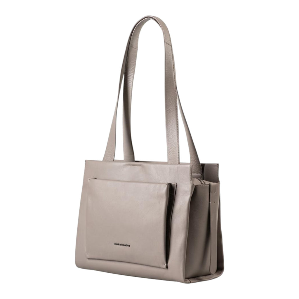 Lieblingstasche Dawn taupe leather shoulder bag with a structured silhouette and front pocket