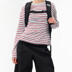 Woman wearing a black Lieblingstasche Day Pack FLX backpack with ergonomic straps and a chest buckle