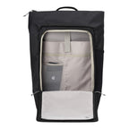Lieblingstasche Day Pack FLX in black with open main compartment showing light grey interior and mesh pockets