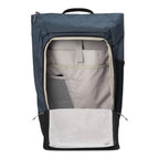 Lieblingstasche Day Pack FLX in navy blue with open main compartment showing internal laptop sleeve and mesh pockets