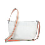 Lieblingstasche Deern Lütt white crossbody bag with a beige and neon orange striped adjustable shoulder strap