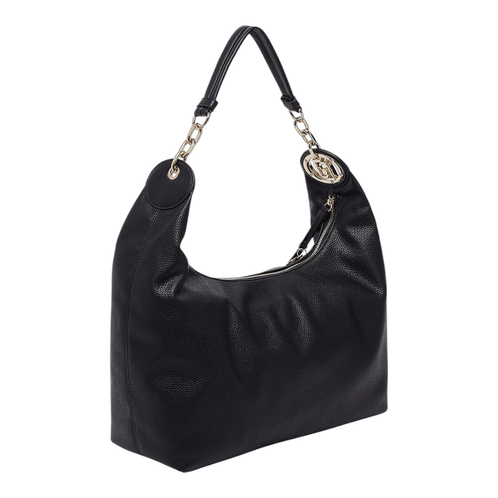 Lieblingstasche ECS Hobo M black pebbled leather shoulder bag with gold chain strap detail