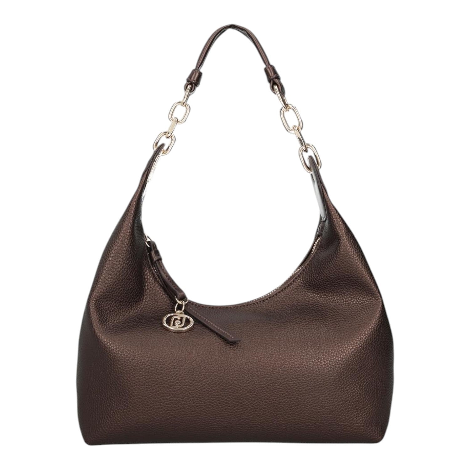 Lieblingstasche ECS Hobo S dark brown pebbled leather shoulder bag with silver chain strap and logo charm