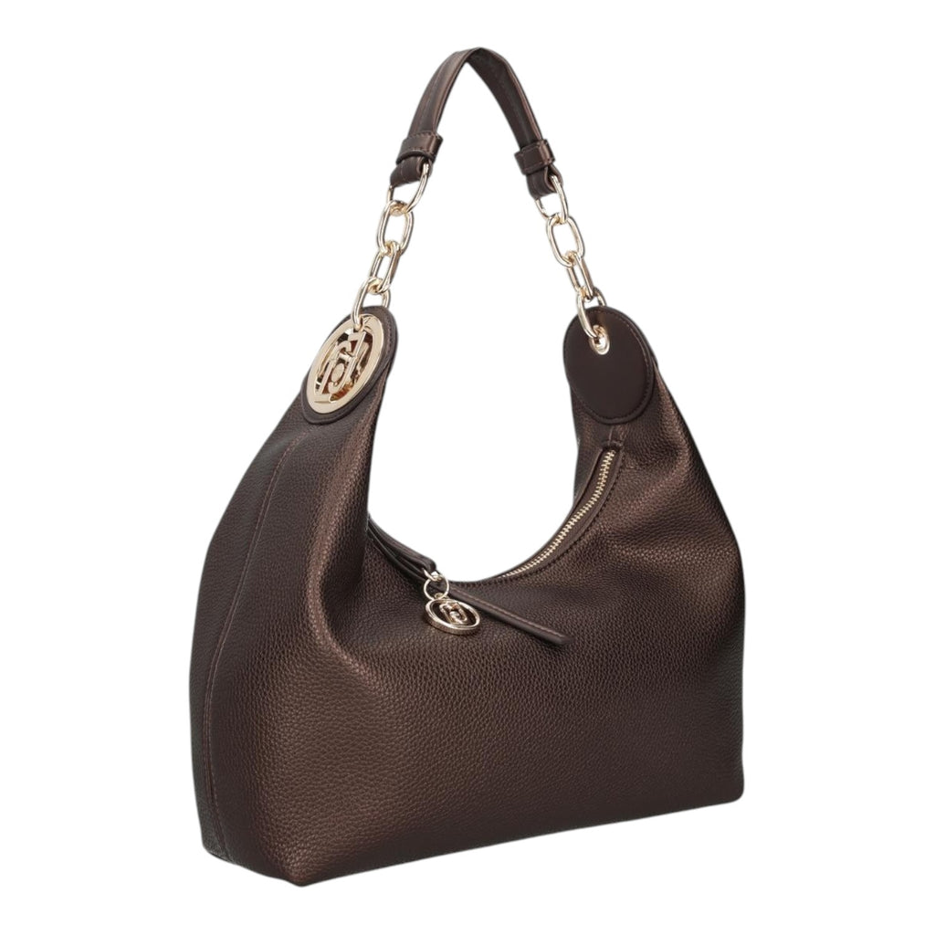 Lieblingstasche ECS Hobo S metallic brown shoulder bag with gold chain strap and circular logo charm