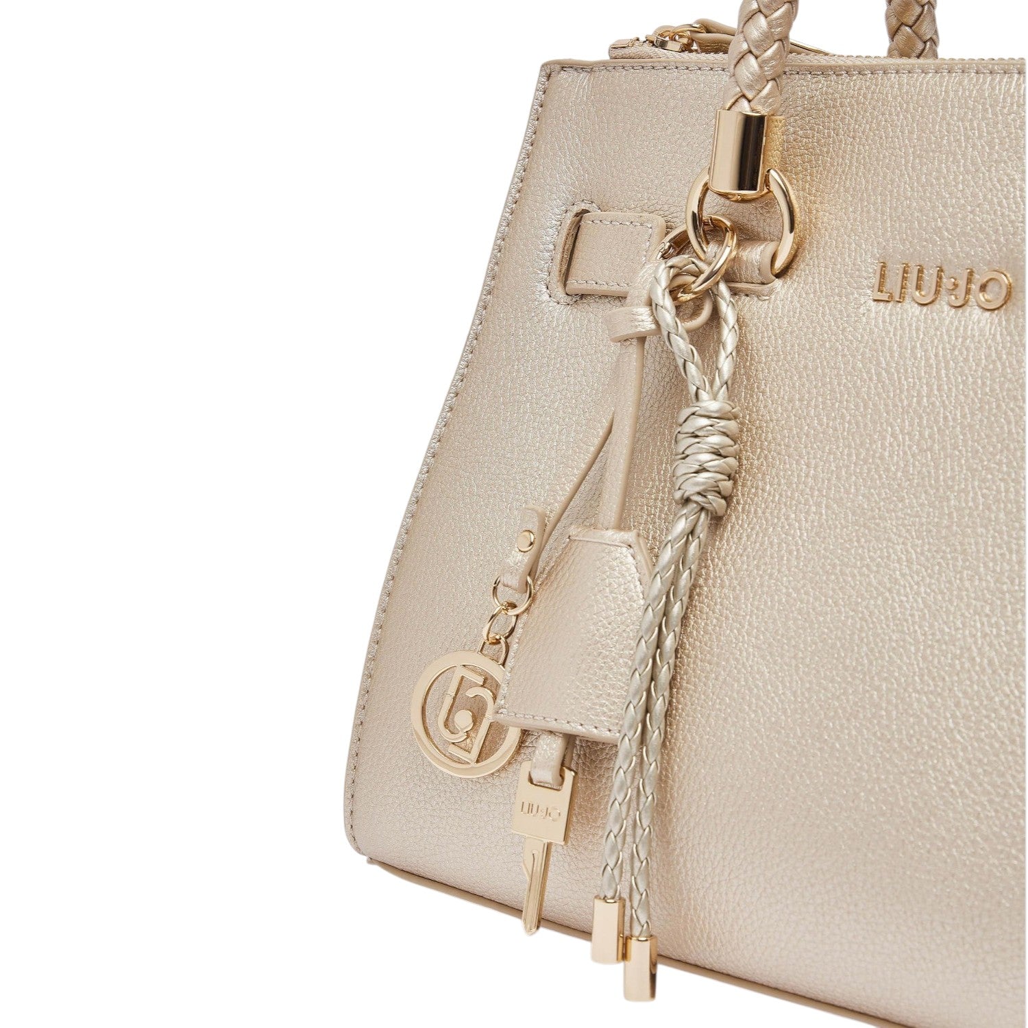 Lieblingstasche ECS Satchel S in metallic gold with braided handle detail and gold-tone logo charm