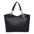 Lieblingstasche ECS Tote L in black pebbled faux leather with gold chain link handles and circular logo hardware