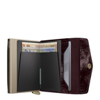 Lieblingstasche Envelope Premium Naplak wallet in dark burgundy patent leather with gold metal card holder interior