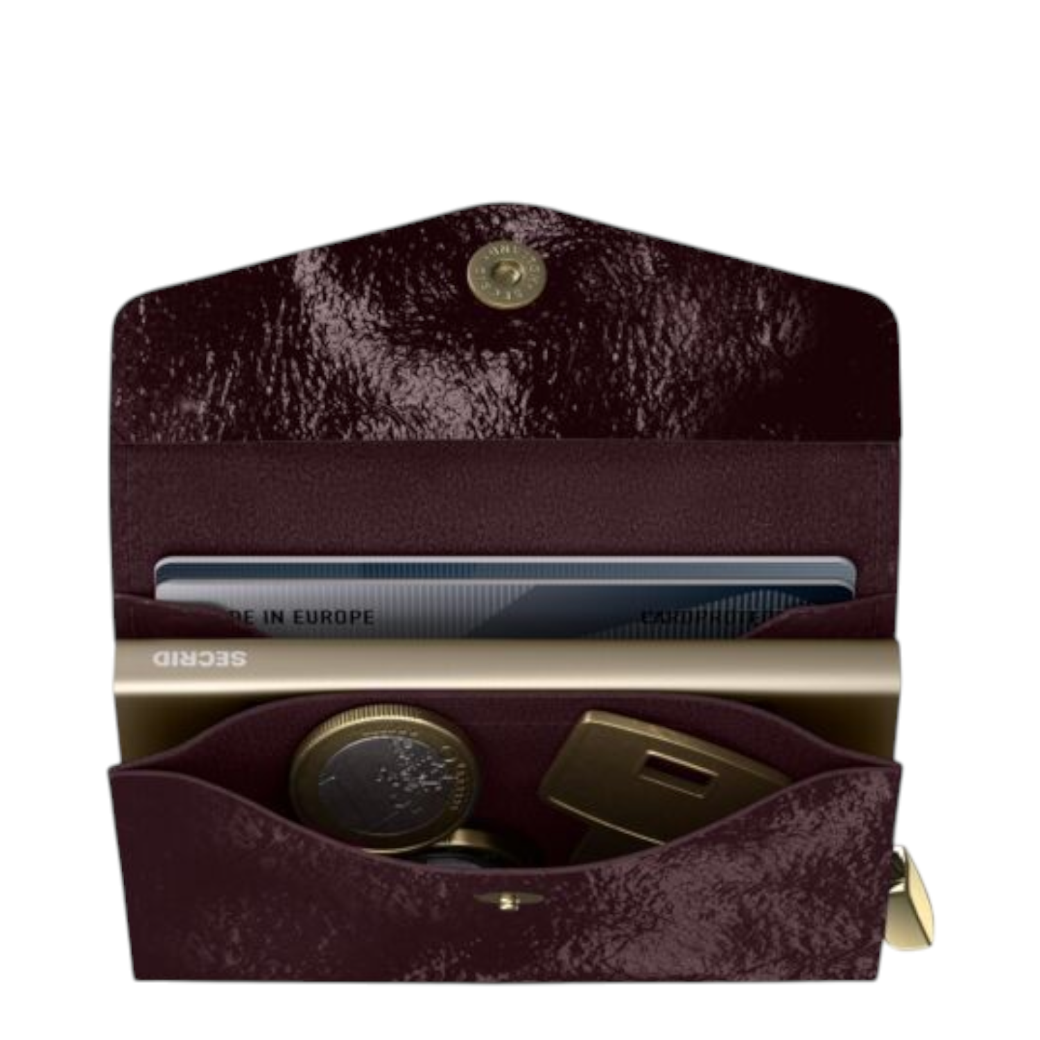 Lieblingstasche Envelope Premium Naplak wallet in dark burgundy patent leather with card and coin storage