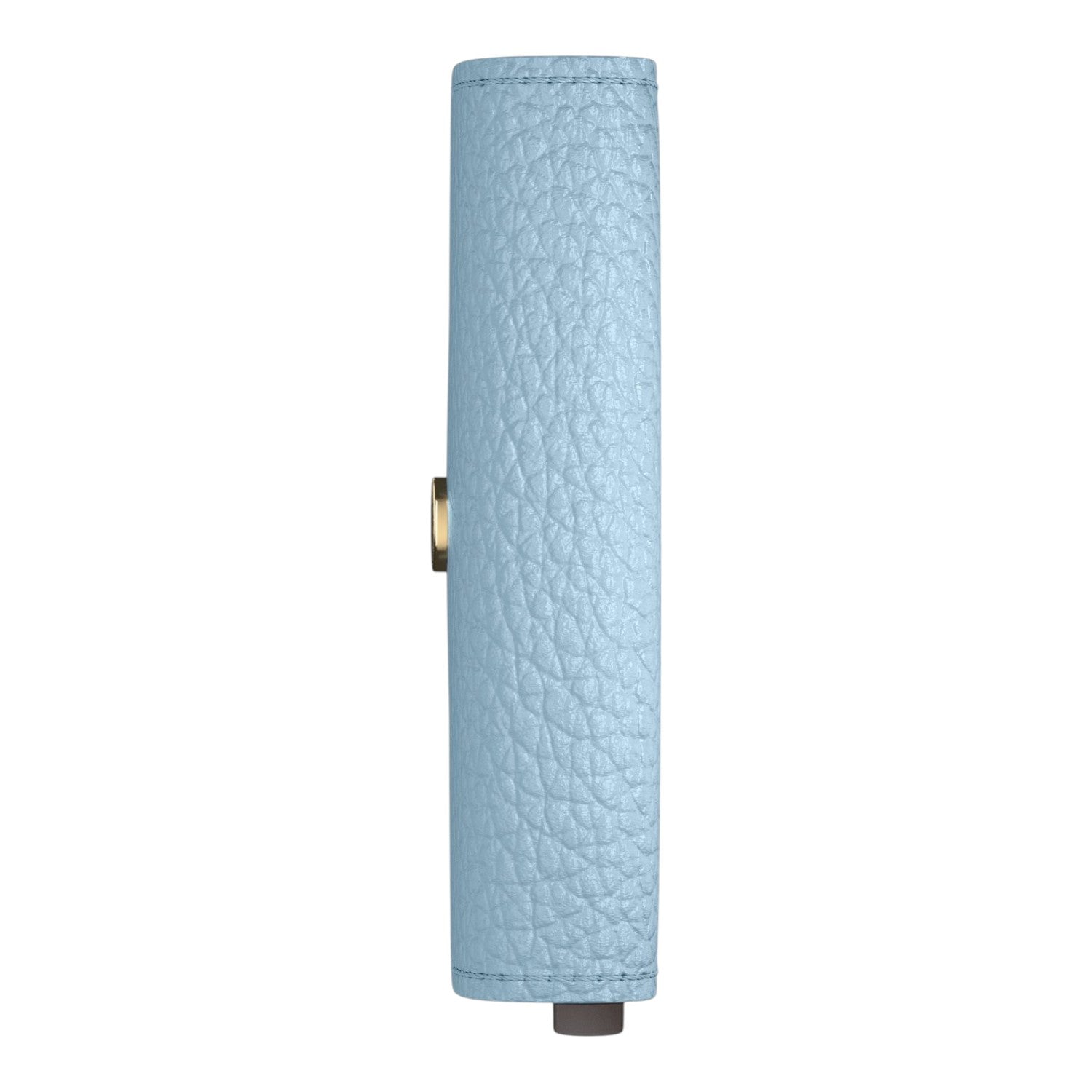 Lieblingstasche Envelope Pebble wallet in light blue grained leather, side profile view with gold hardware detail