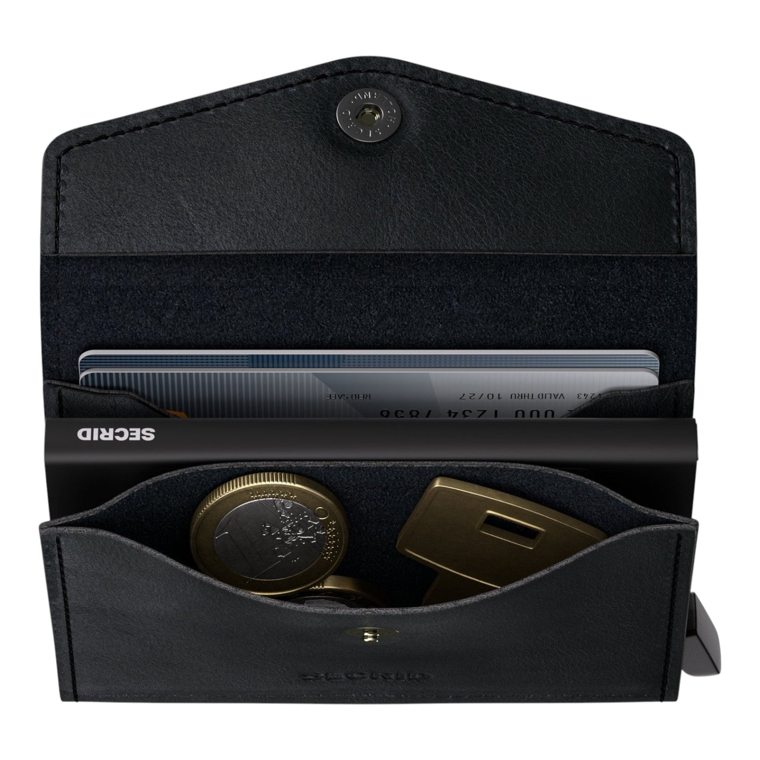 Lieblingstasche Envelope Vintage black leather wallet with card holder, coin pocket, and snap button closure
