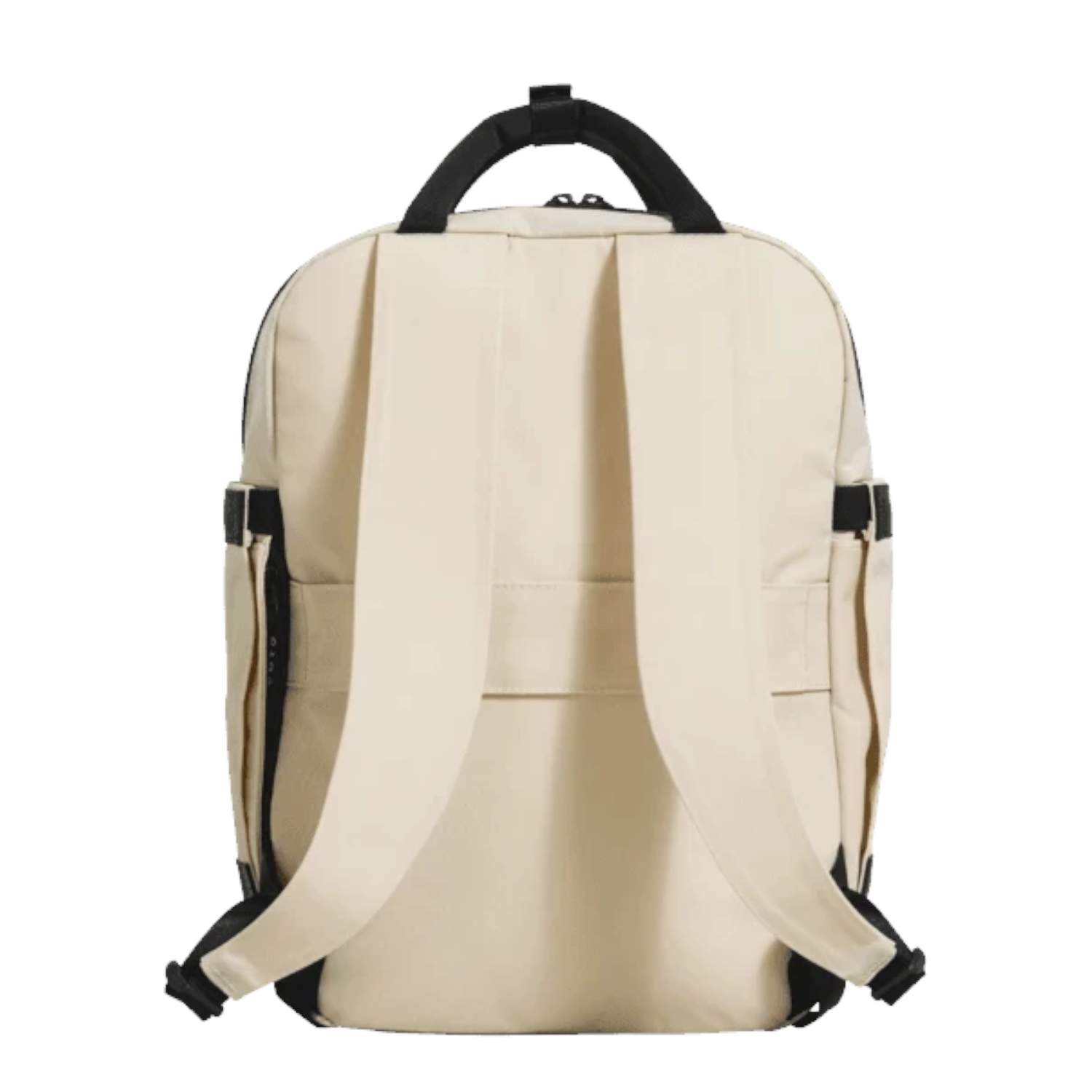 Lieblingstasche eoto Small16 daypack in beige with black straps and minimalist design, back view.