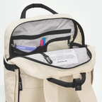 Lieblingstasche eoto Small16 beige daypack with open main compartment showing interior organizer pockets and laptop sleeve