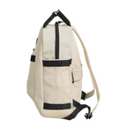 Lieblingstasche eoto Small16 compact beige daypack with black straps and side pockets, side view