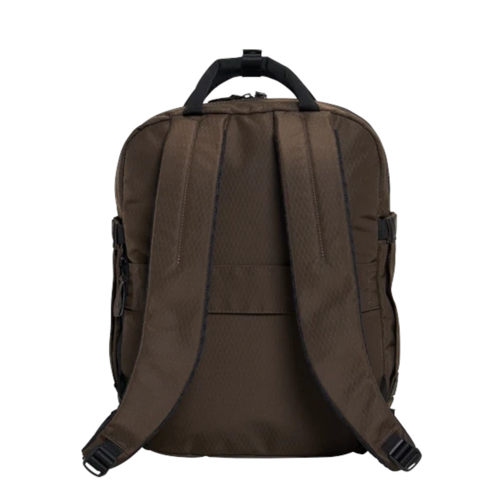 Lieblingstasche eoto Small16 brown recycled daypack with padded shoulder straps and top handle, back view