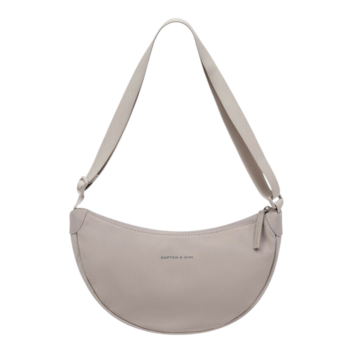 Lieblingstasche Essential Moon Bag in light grey with an adjustable shoulder strap and minimalist crescent design