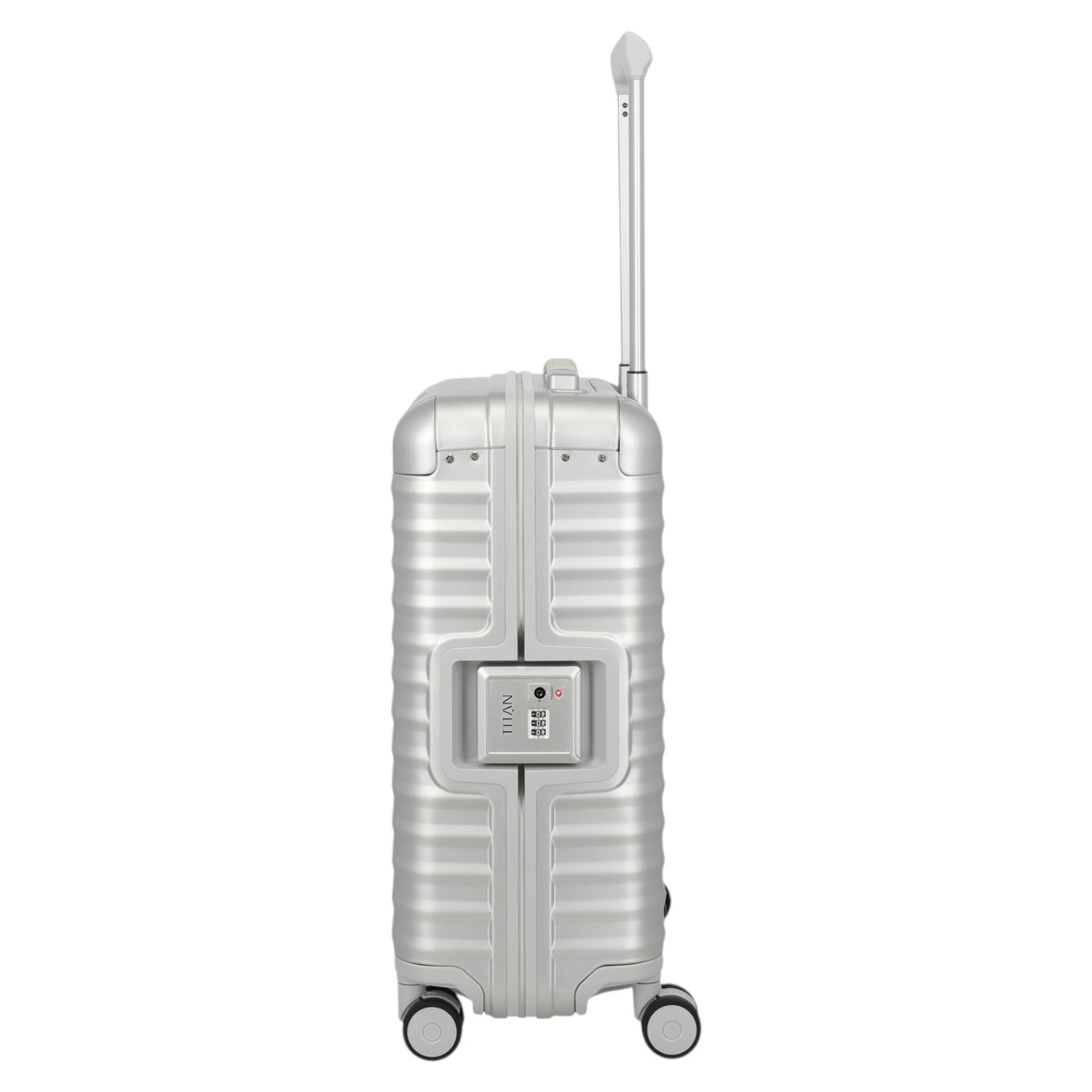 Lieblingstasche Eternity S23 silver aluminium suitcase with TSA lock and telescopic handle, ideal for weekend trips.