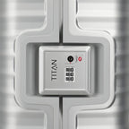 Lieblingstasche Eternity 4W Trolley S23 silver aluminium suitcase with TSA lock and ribbed texture.