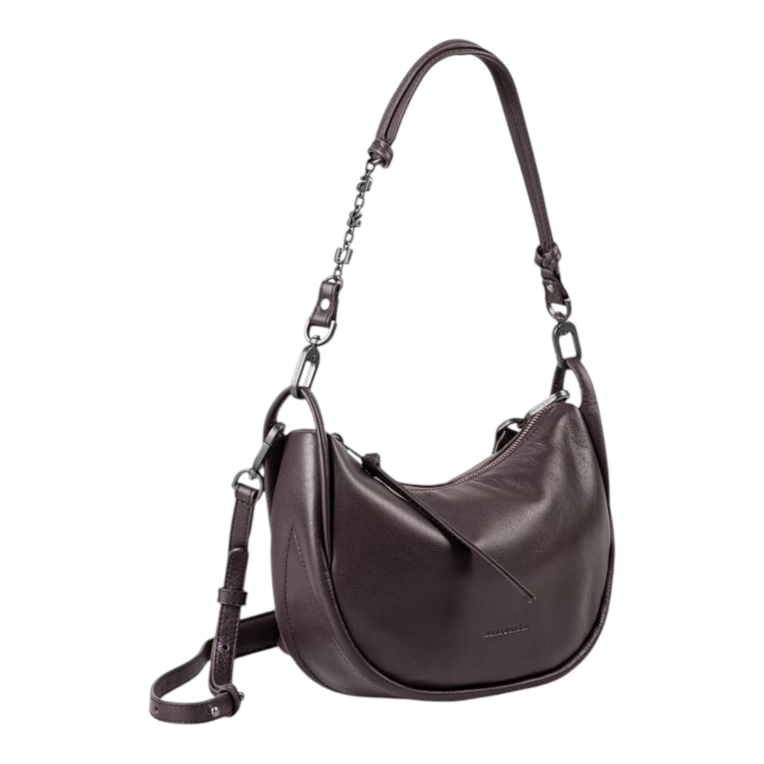 Lieblingstasche Fawn dark brown leather hobo bag with a decorative chain strap and adjustable shoulder strap