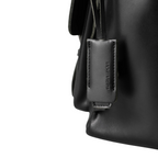 Lieblingstasche Finn black leather bag detail with embossed aunts & uncles logo tag