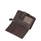 Lieblingstasche Francis brown leather wallet with multiple card slots and a clear ID window, open view.