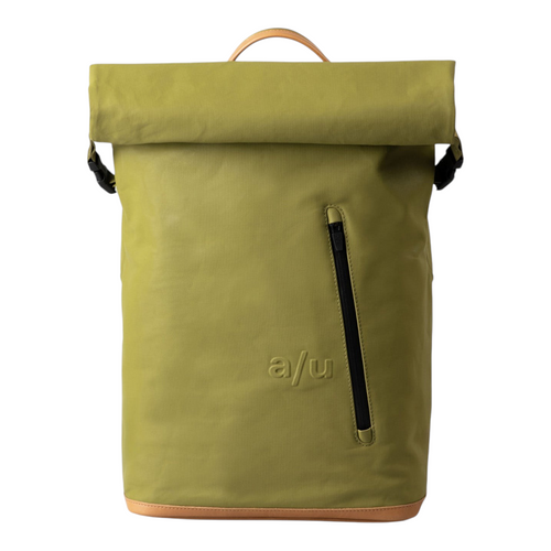 Lieblingstasche a/u Fukui rolltop backpack in olive green coated canvas with leather details and front zip pocket