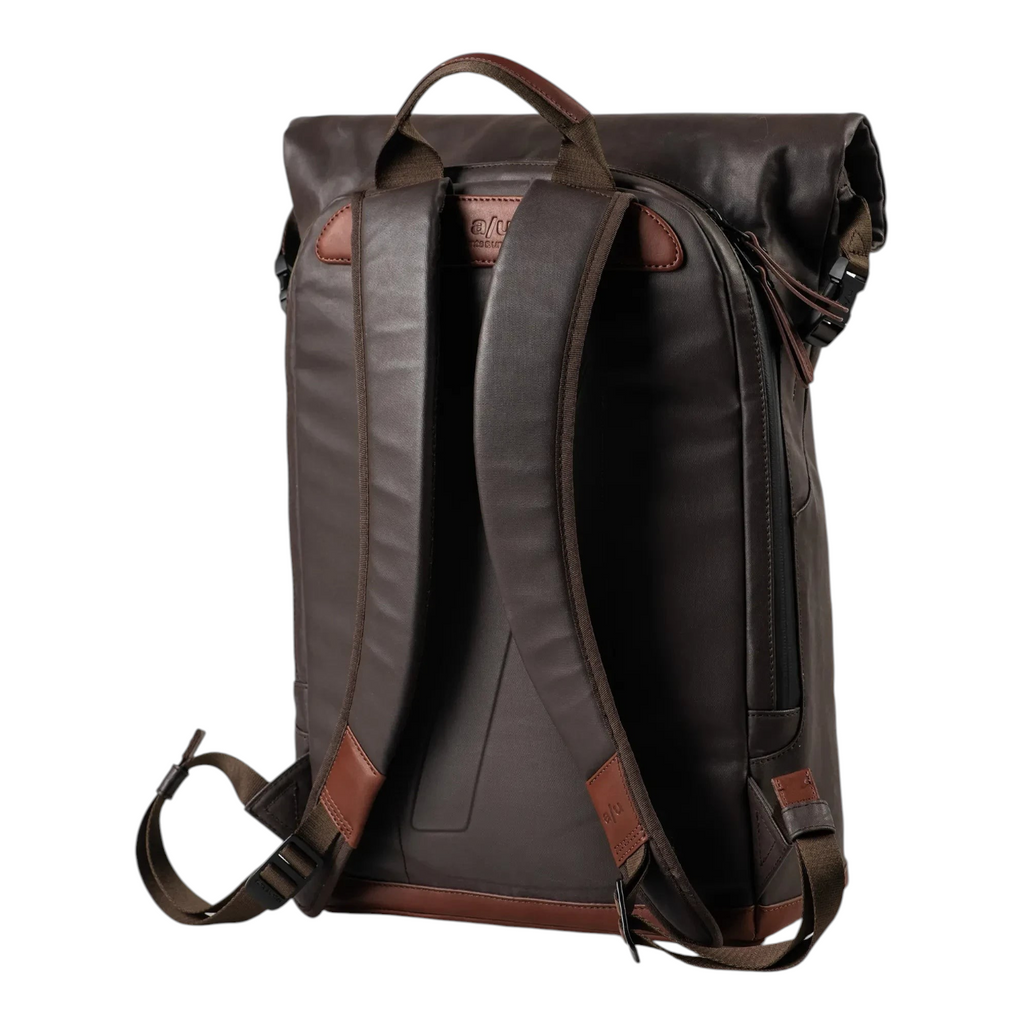 Lieblingstasche a/u by aunts & uncles Fukui rolltop backpack in dark brown coated canvas with leather details