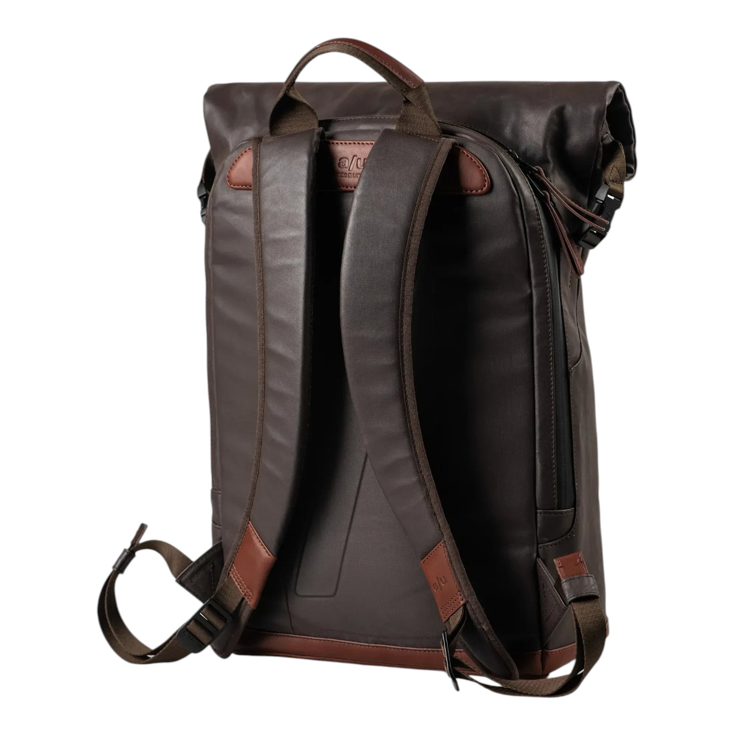 Lieblingstasche a/u by aunts & uncles Fukui rolltop backpack in dark brown coated canvas with leather details