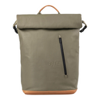 Lieblingstasche a/u by aunts & uncles Fukui rolltop backpack in olive green coated canvas with tan leather details.