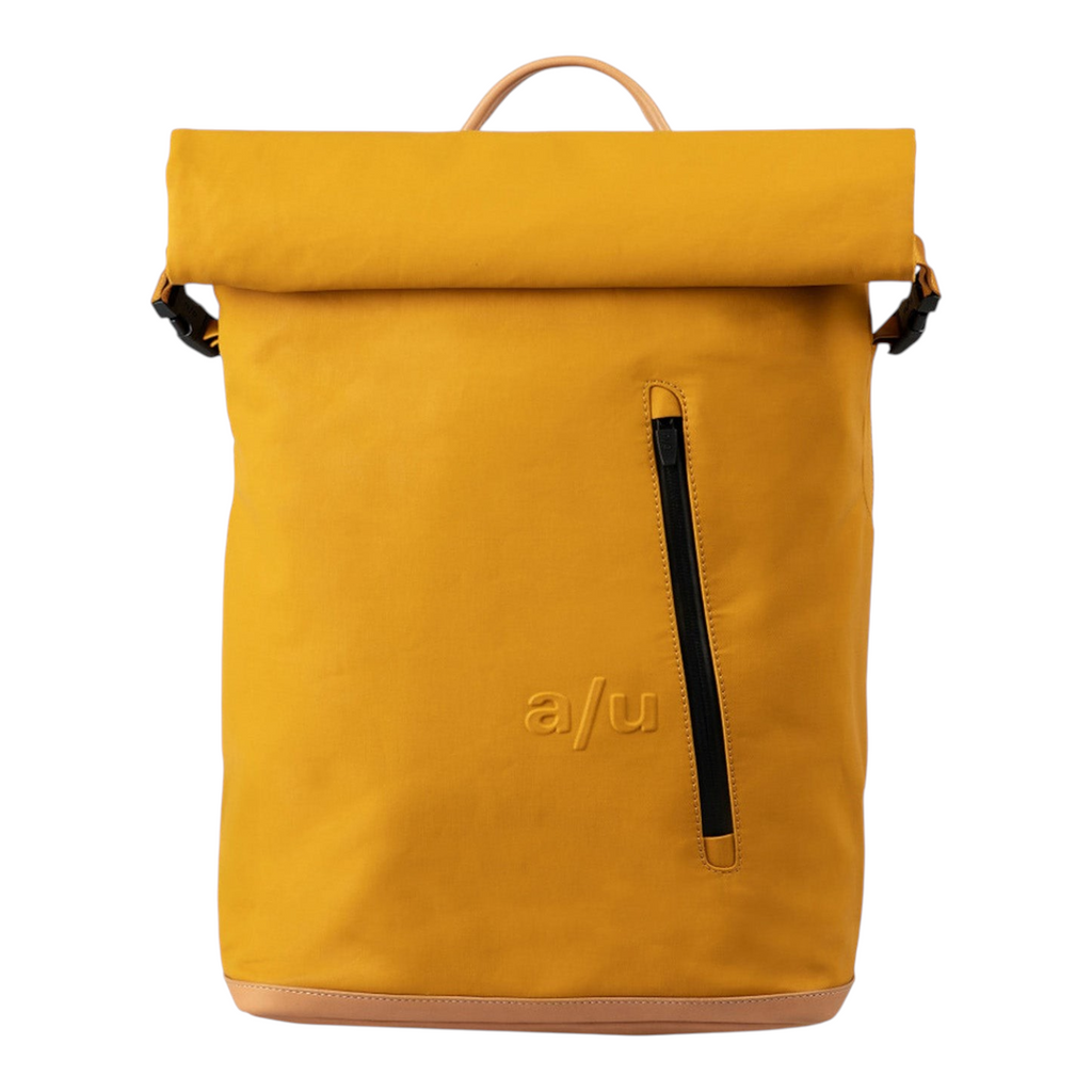 Lieblingstasche a/u by aunts & uncles Fukui rolltop backpack in mustard yellow coated canvas with leather details