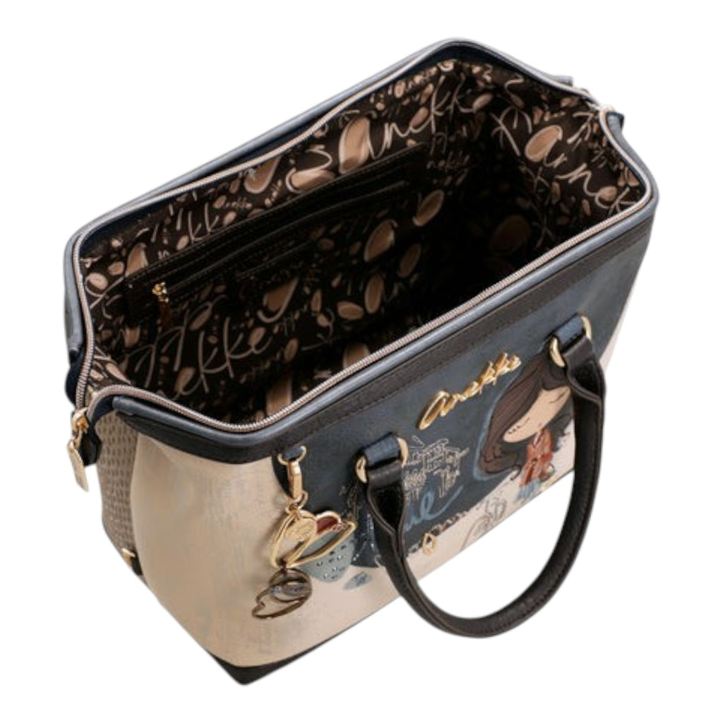 Lieblingstasche short handle bag with artistic graphic print, gold hardware, and patterned interior lining