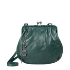 Lieblingstasche Mrs. Fortune Cookie dark green leather handbag with a vintage kiss-lock clasp and decorative chain charm.