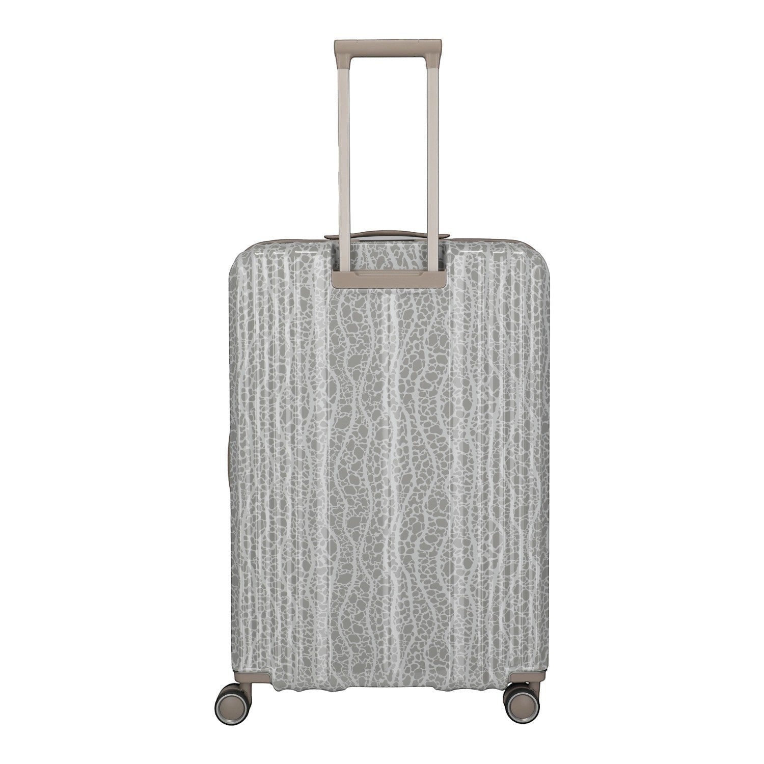 Lieblingstasche Lascana Edition 4W Trolley L, grey suitcase with a white abstract pattern and telescopic handle.