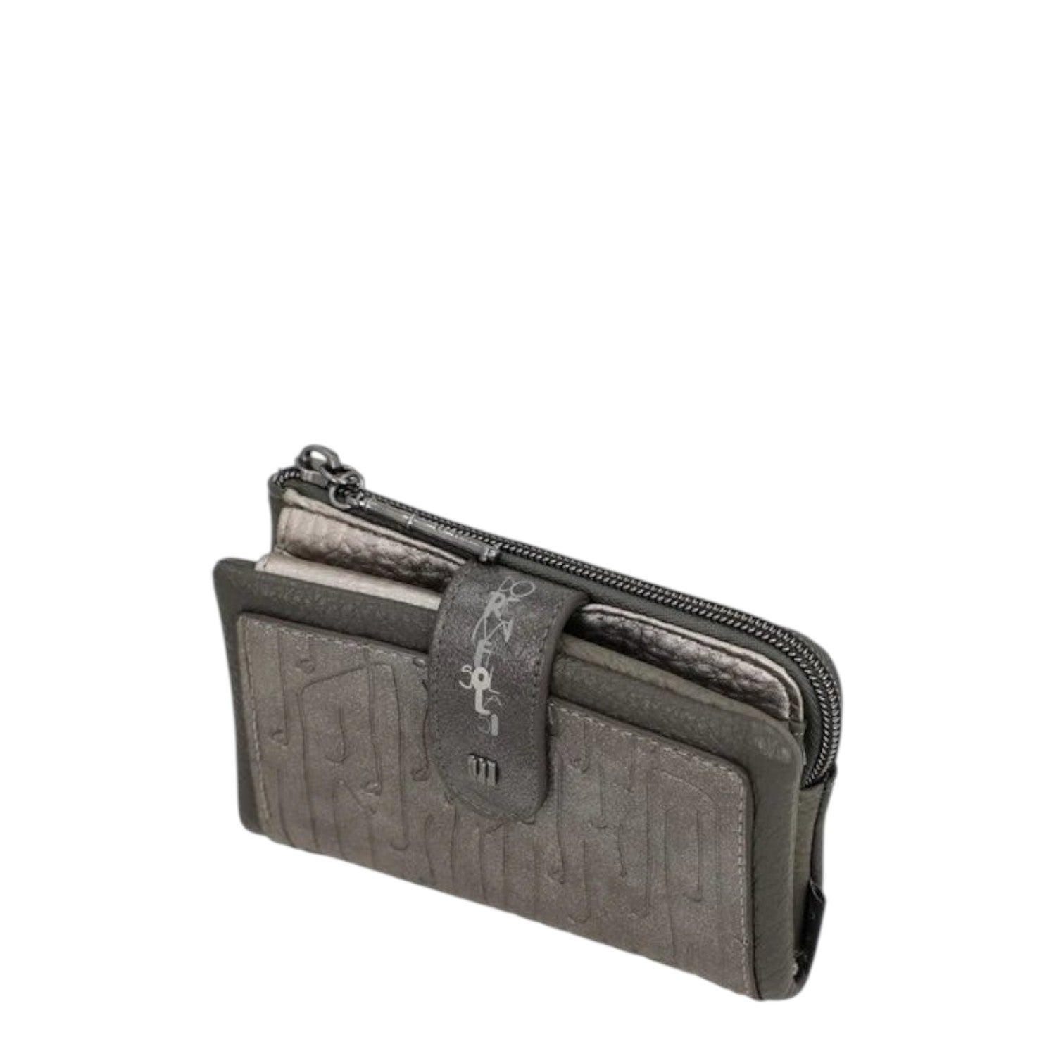 Lieblingstasche grey leather wallet with embossed pattern and secure snap button closure
