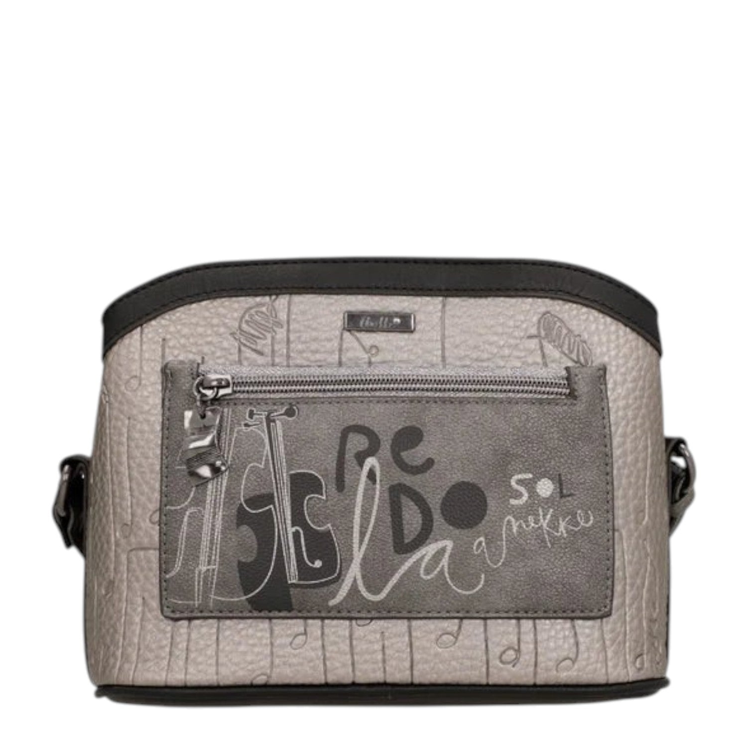 Lieblingstasche grey cross-body bag with musical note print and front zip pocket