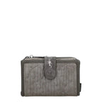 Lieblingstasche grey wallet with embossed musical note pattern and snap button closure