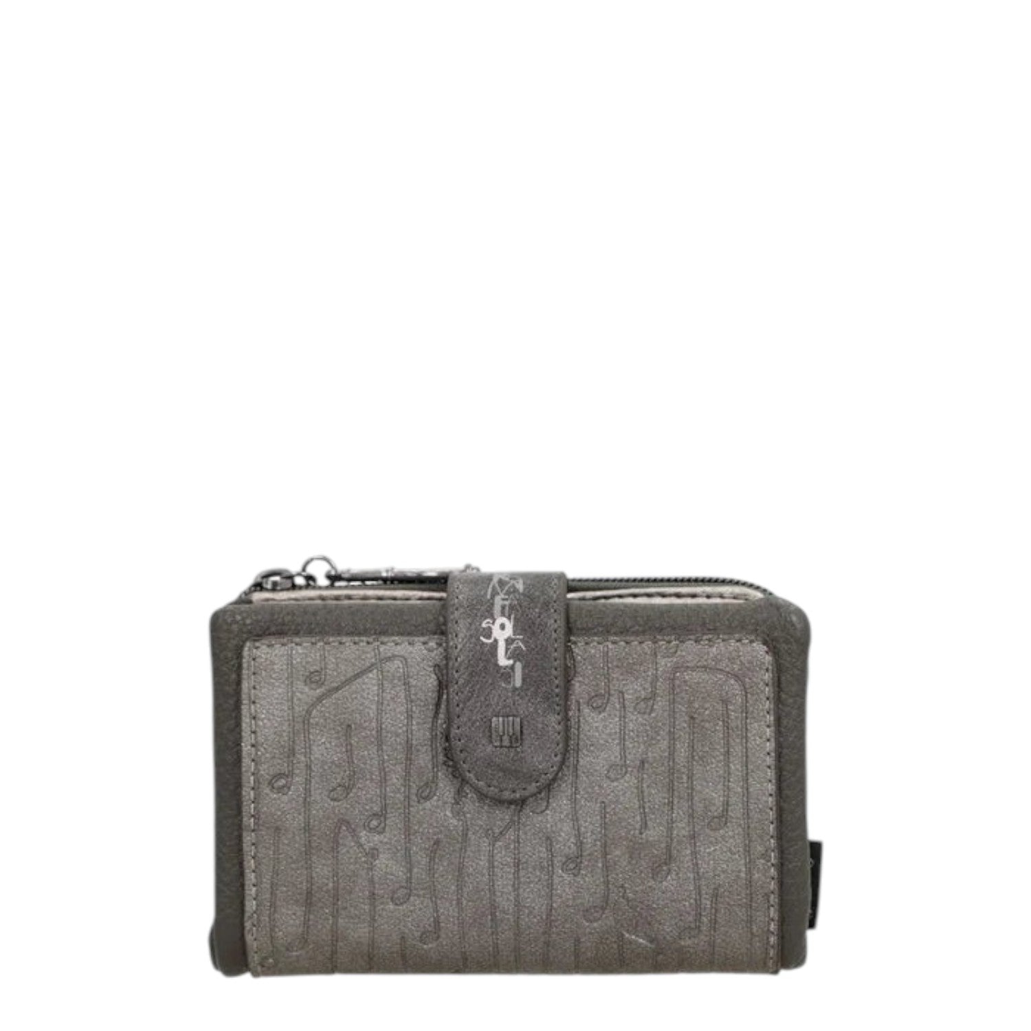 Lieblingstasche grey wallet with embossed musical note pattern and snap button closure