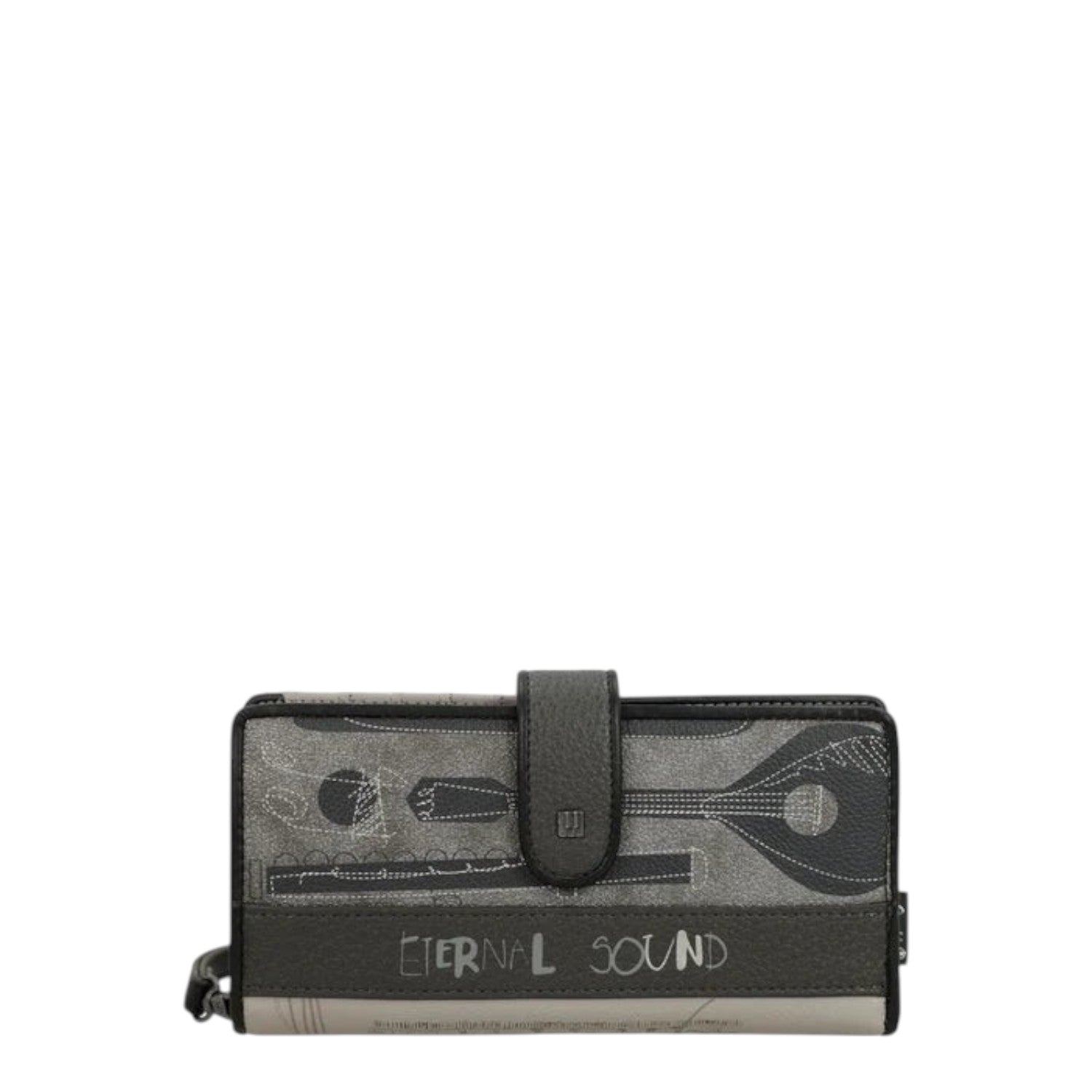Lieblingstasche wallet in grey with musical instrument print and Eternal Sound text detail