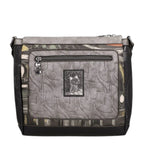 Lieblingstasche grey patterned cross-body bag with cat graphic patch and front zippered pocket