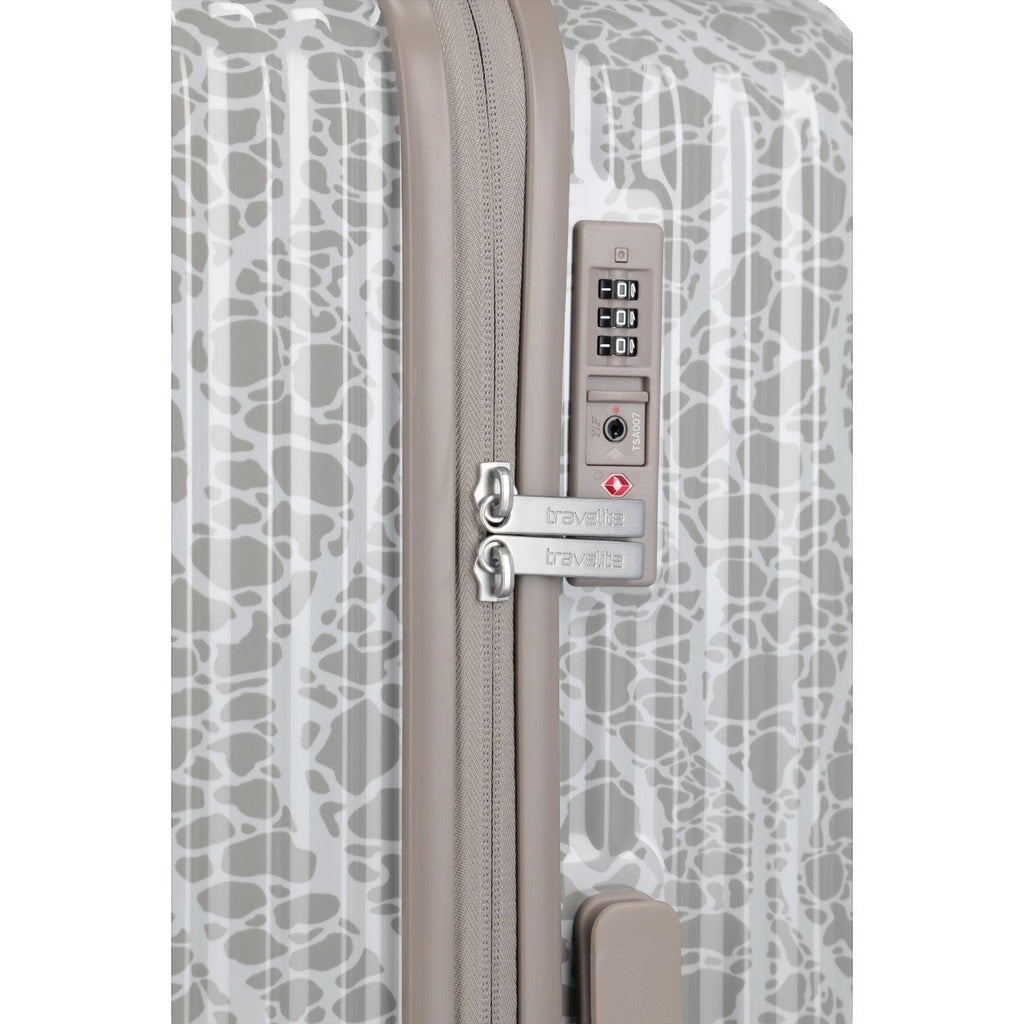 Lieblingstasche grey patterned trolley with TSA lock and zipper closure.